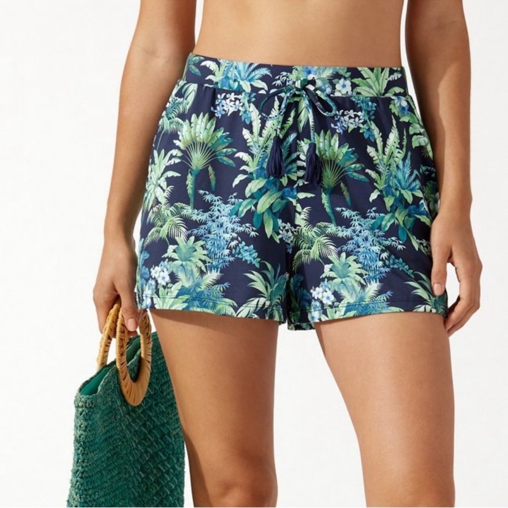 NWOT Tommy Bahama Navy Tropical Art Of Palms Swimsuit Cover Up Shorts XXS - Picture 1 of 7